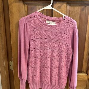 Loft Dot Stripe Pointelle Sweater Women’s Medium Heather Pink Cotton NWT